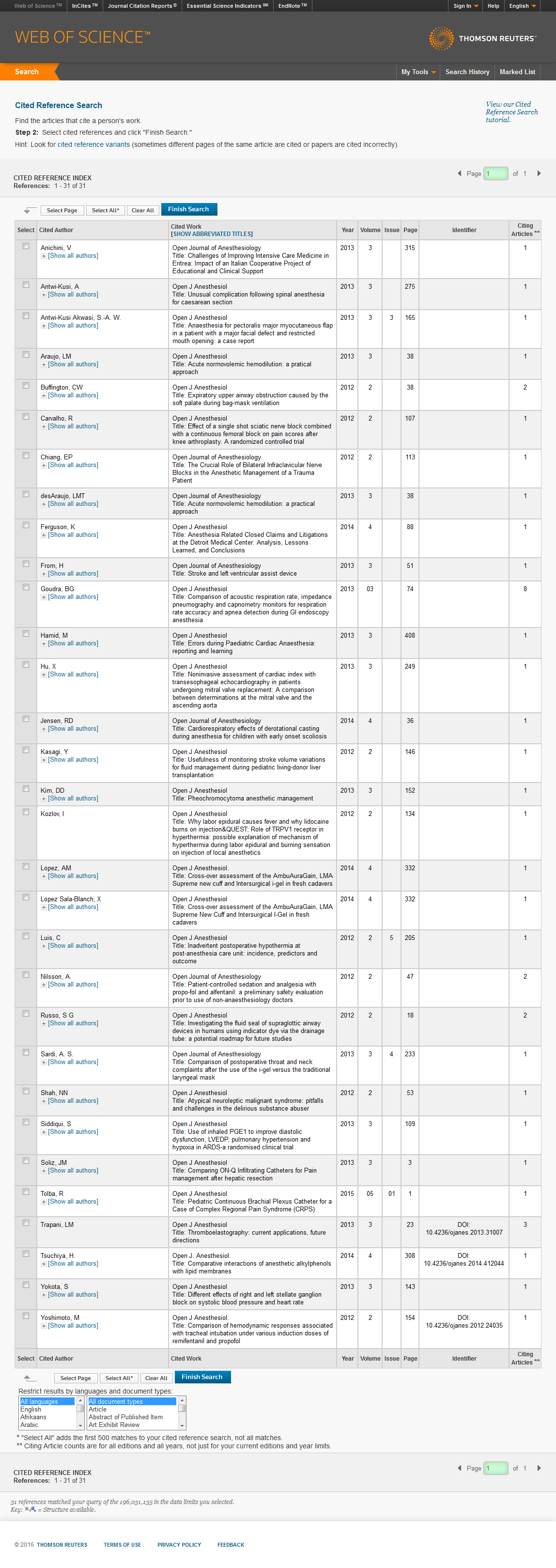 31 new journals from SCIRP are tracked for Impact Factors by Thomson